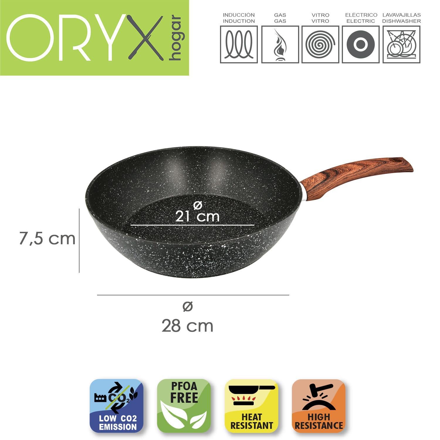 Sarten Honda Aluminio Forjado Antiadherente Ø 28x7,5 Cm. Mango Engomado / 5 Capas / Acabado Piedra / Para Todo Tipo De Cocinas_1