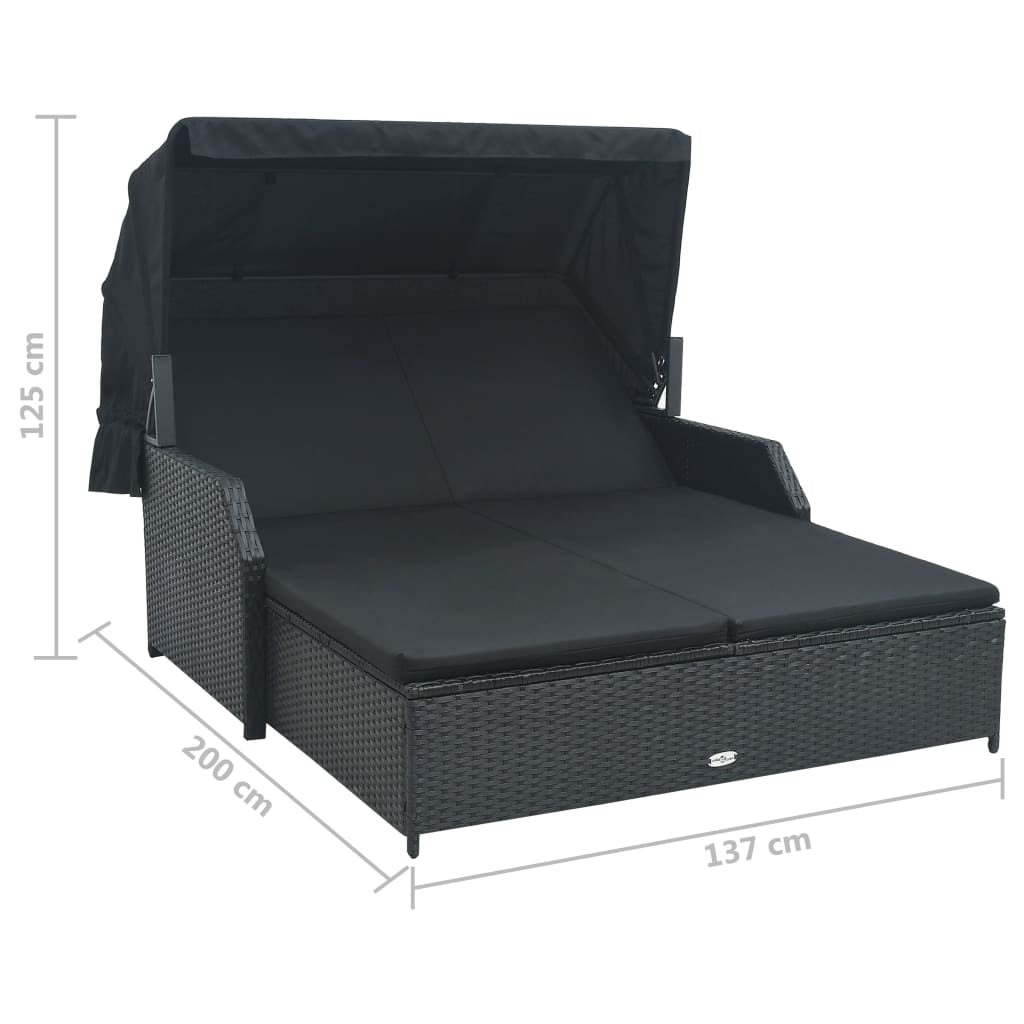 Vidaxl Tumbona Para 2 Personas Con Toldo Ratán Sintético Negro_2
