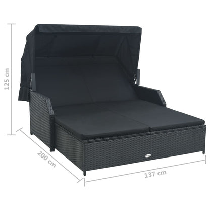 Vidaxl Tumbona Para 2 Personas Con Toldo Ratán Sintético Negro_2