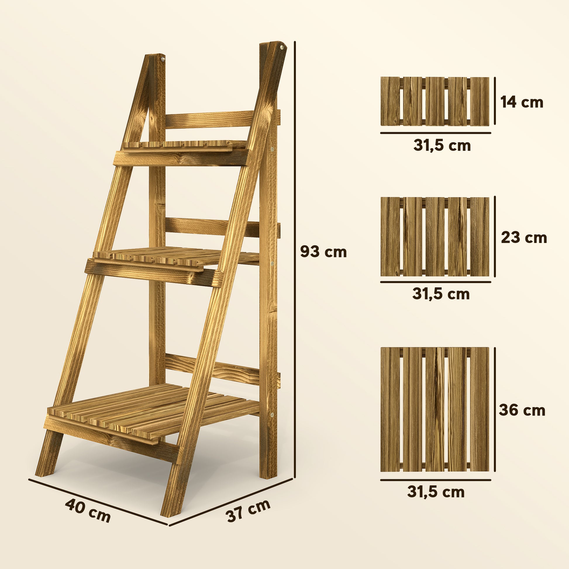 Outsunny Soporte Para Plantas De Madera De 3 Niveles Plegable 40x37x93cm Natural_2