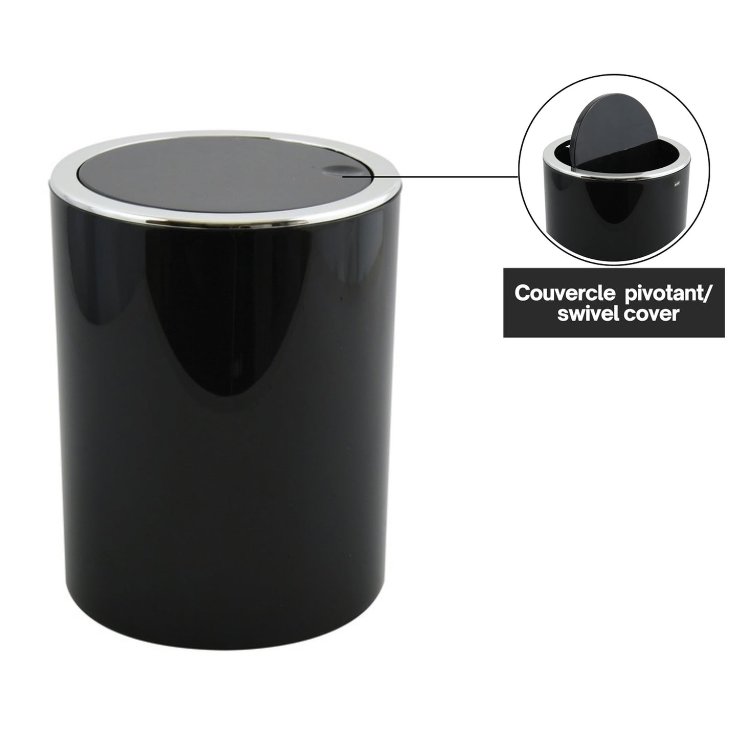Cubo De Basura 6 Litros Para Baño Msv De Plastico En Color Negro 18 X 24,2 Cm_3