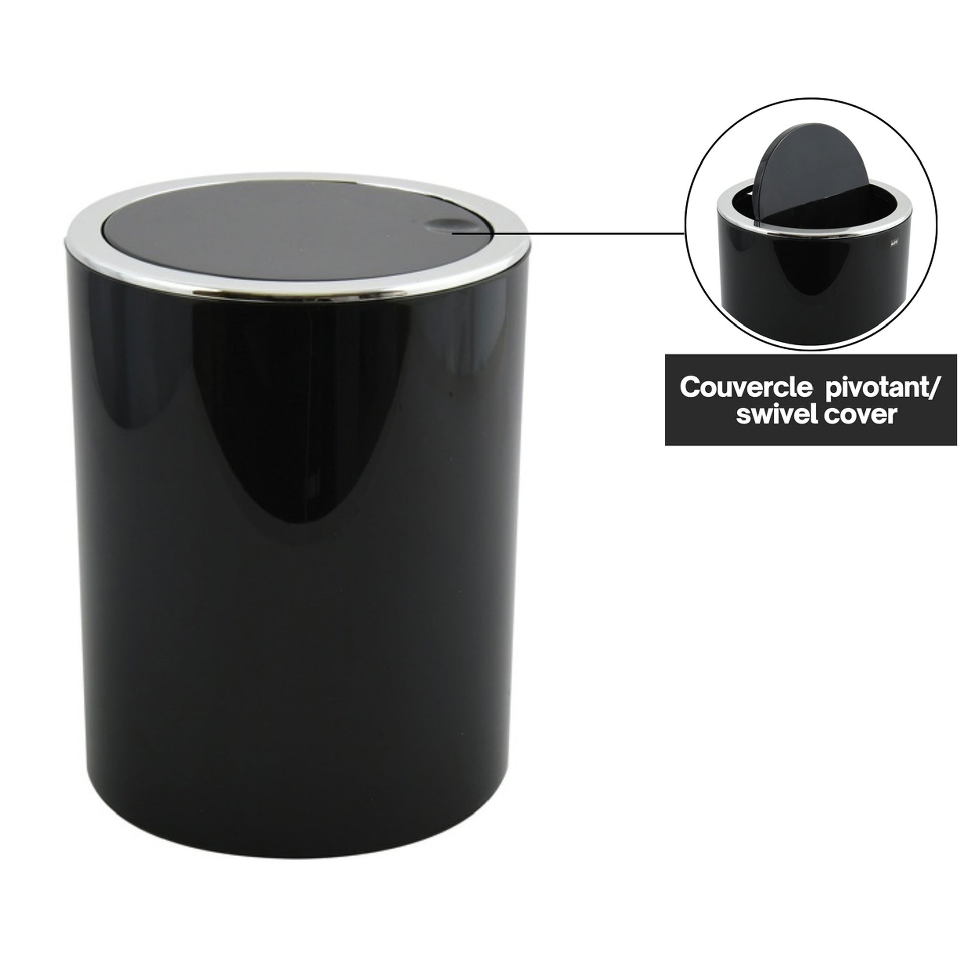Cubo De Basura 6 Litros Para Baño Msv De Plastico En Color Negro 18 X 24,2 Cm_3