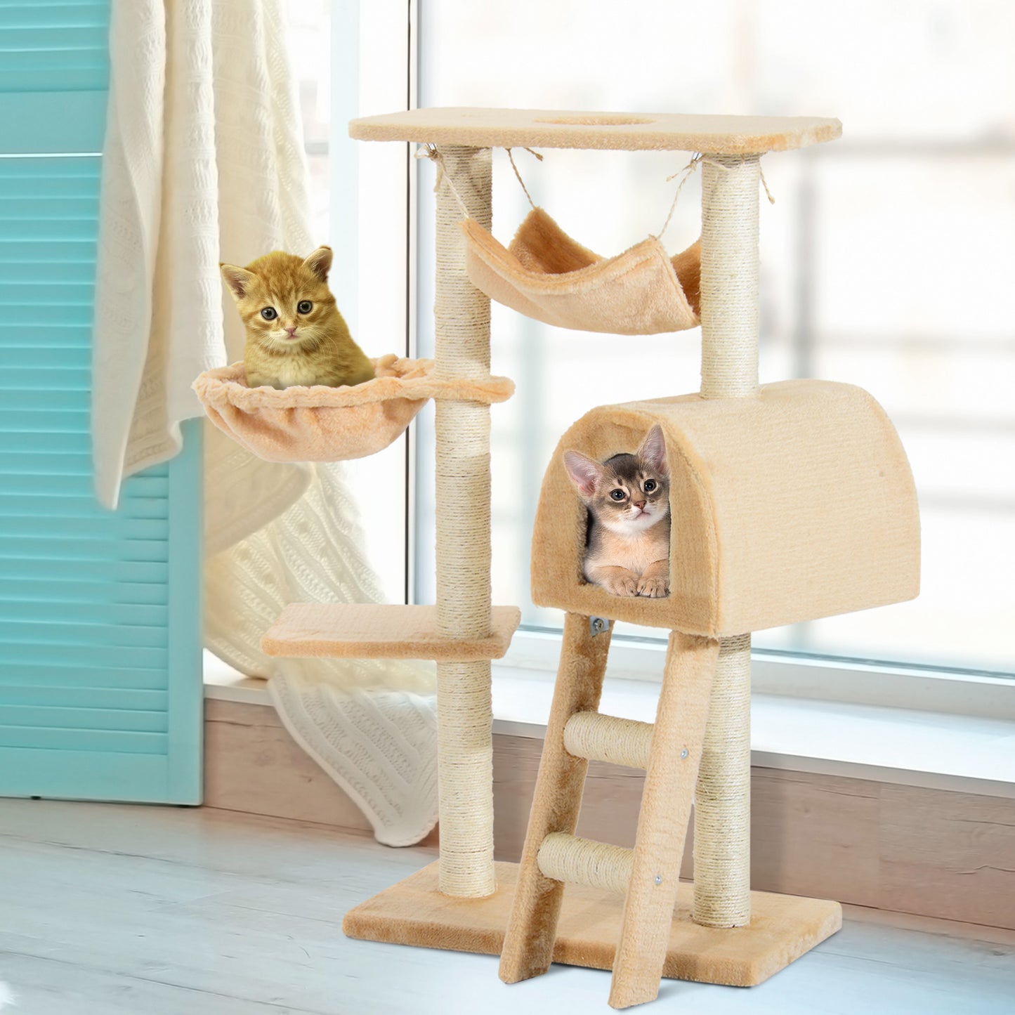 Pawhut Árbol Para Gatos Rascador 55x30x100cm Con Poste Cesta Hamaca Plataforma_1