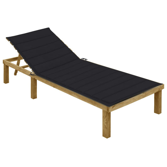 Tumbona Con Cojín Negro Madera De Pino Impregnada_0