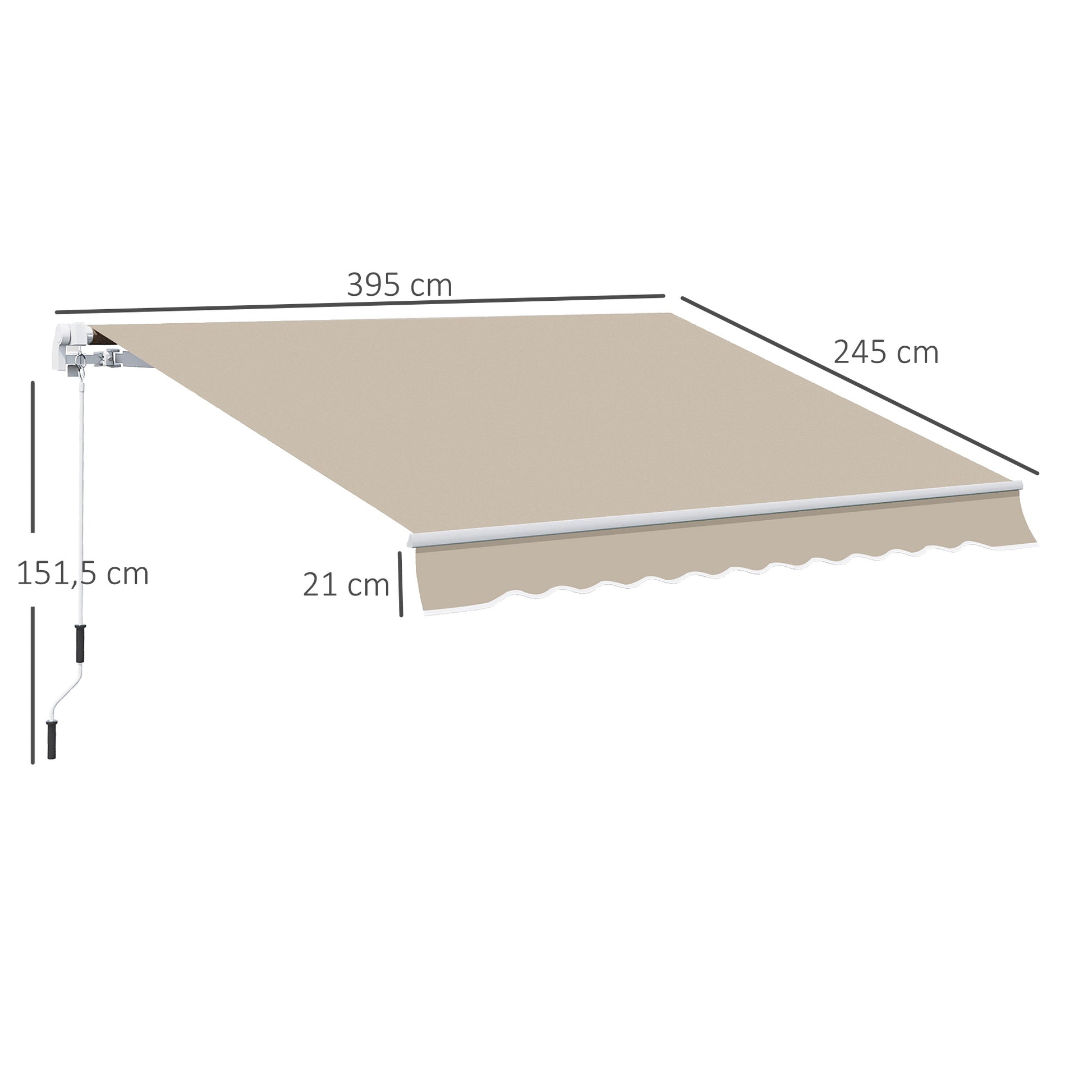 Outsunny Toldo Manual Plegable De Aluminio Con Manivela 395x245 Cm Beige_2