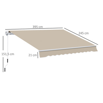 Outsunny Toldo Manual Plegable De Aluminio Con Manivela 395x245 Cm Beige_2
