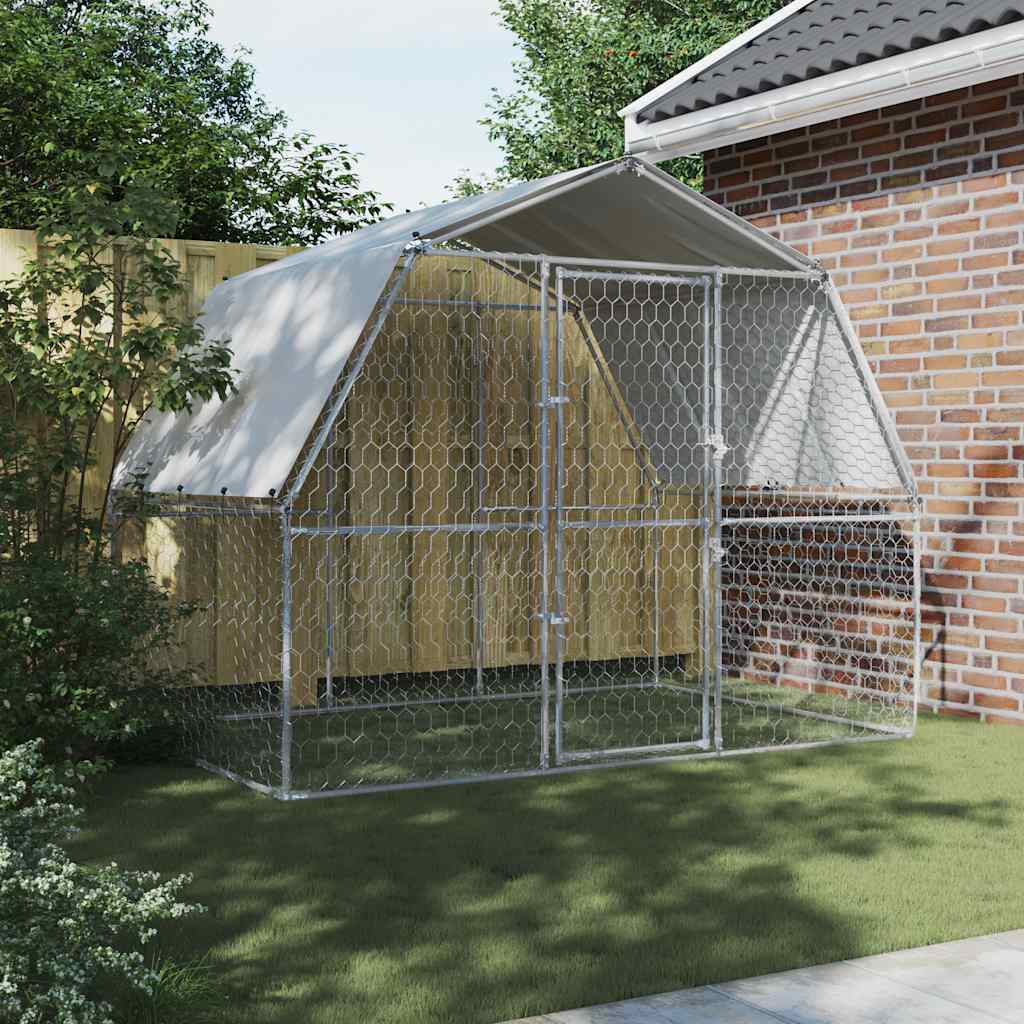 Jaula Para Perros Con Techo Y Puerta Acero Galvanizado Plateado_2