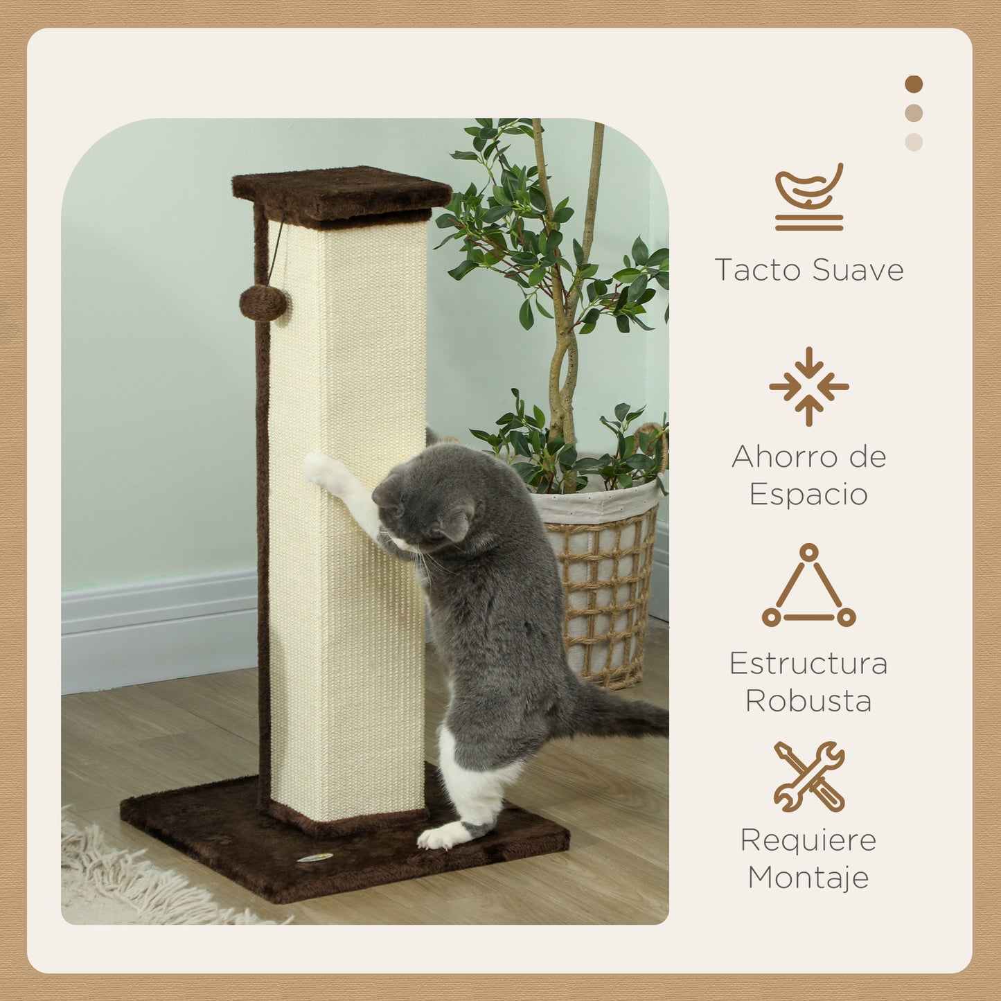 Pawhut Poste Rascador Para Gatos Altura 81 Cm Con Poste De Yute Y Bola Colgante_3