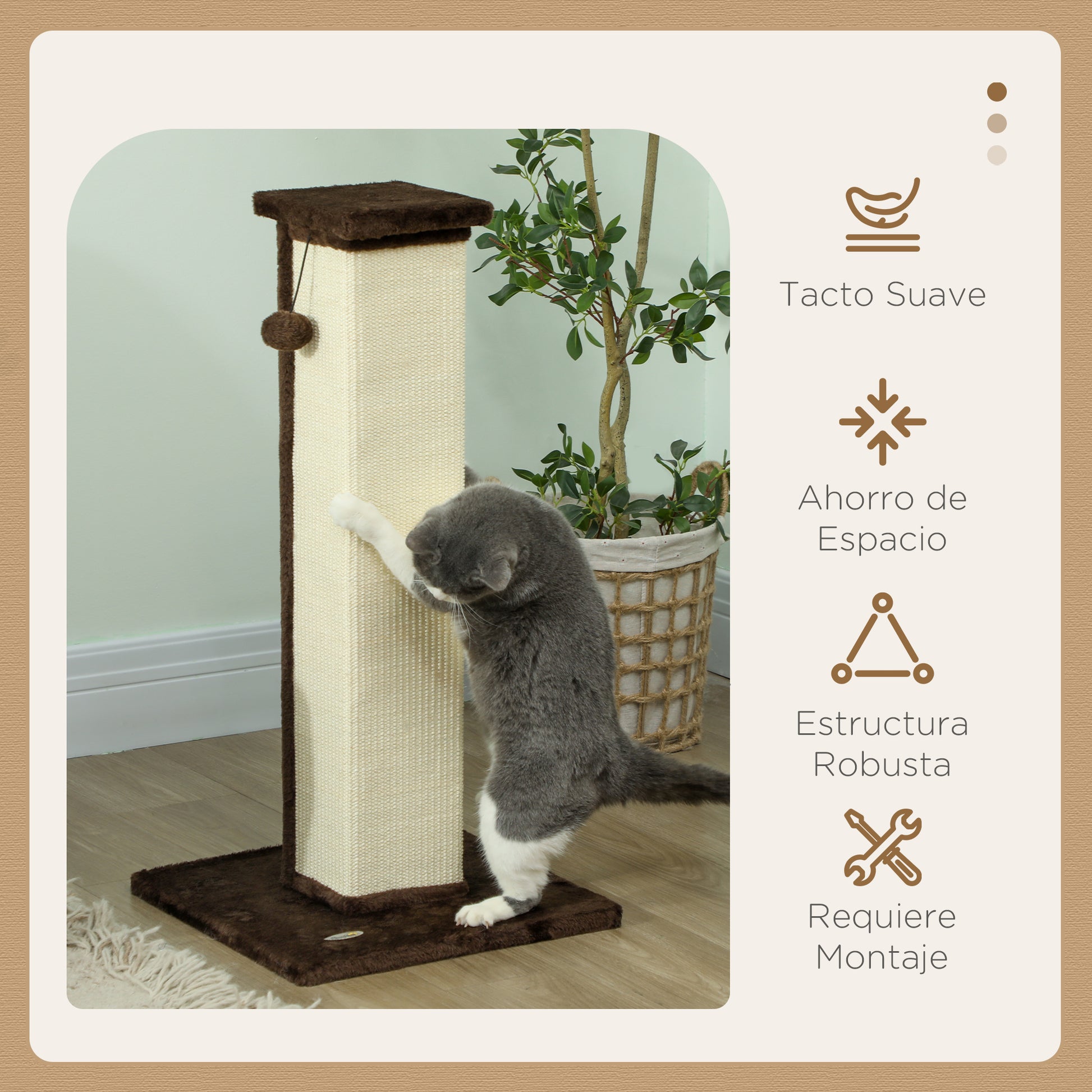 Pawhut Poste Rascador Para Gatos Altura 81 Cm Con Poste De Yute Y Bola Colgante_3