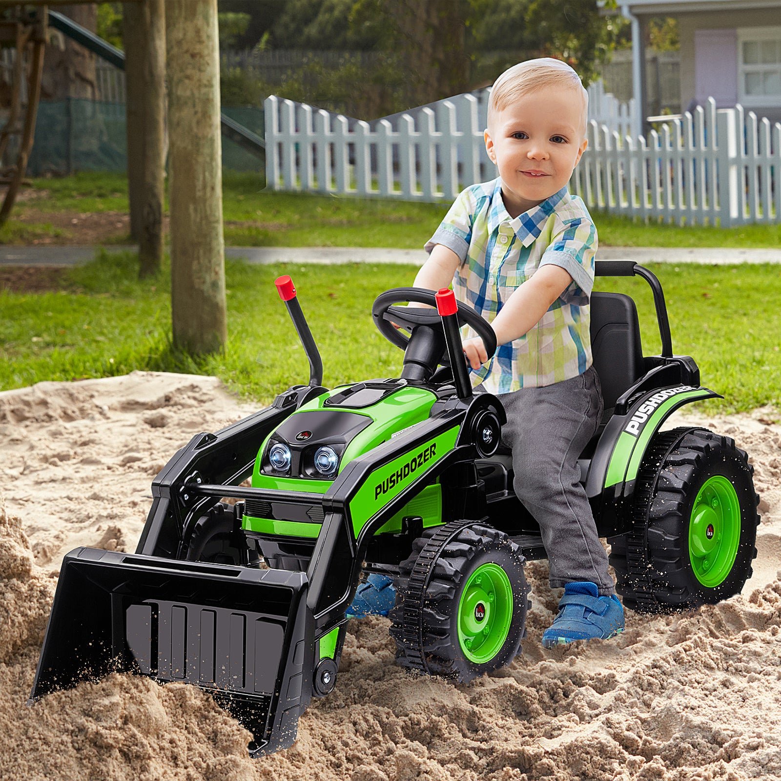 Homcom Tractor Eléctrico Niños +3 Años 6v Pala Luces Velocidad 2 Niveles Verde_1