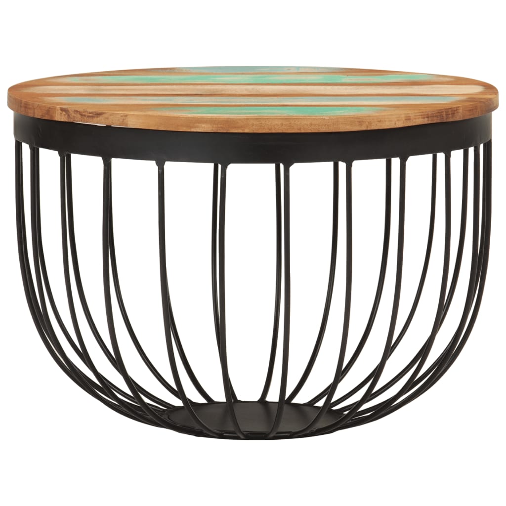 Mesa De Centro Madera Maciza Reciclada Y Acero Ø50x35 Cm_0