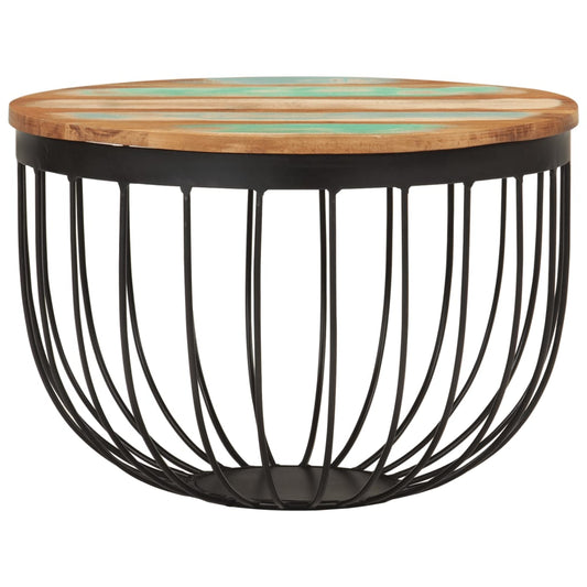 Mesa De Centro Madera Maciza Reciclada Y Acero Ø50x35 Cm_0