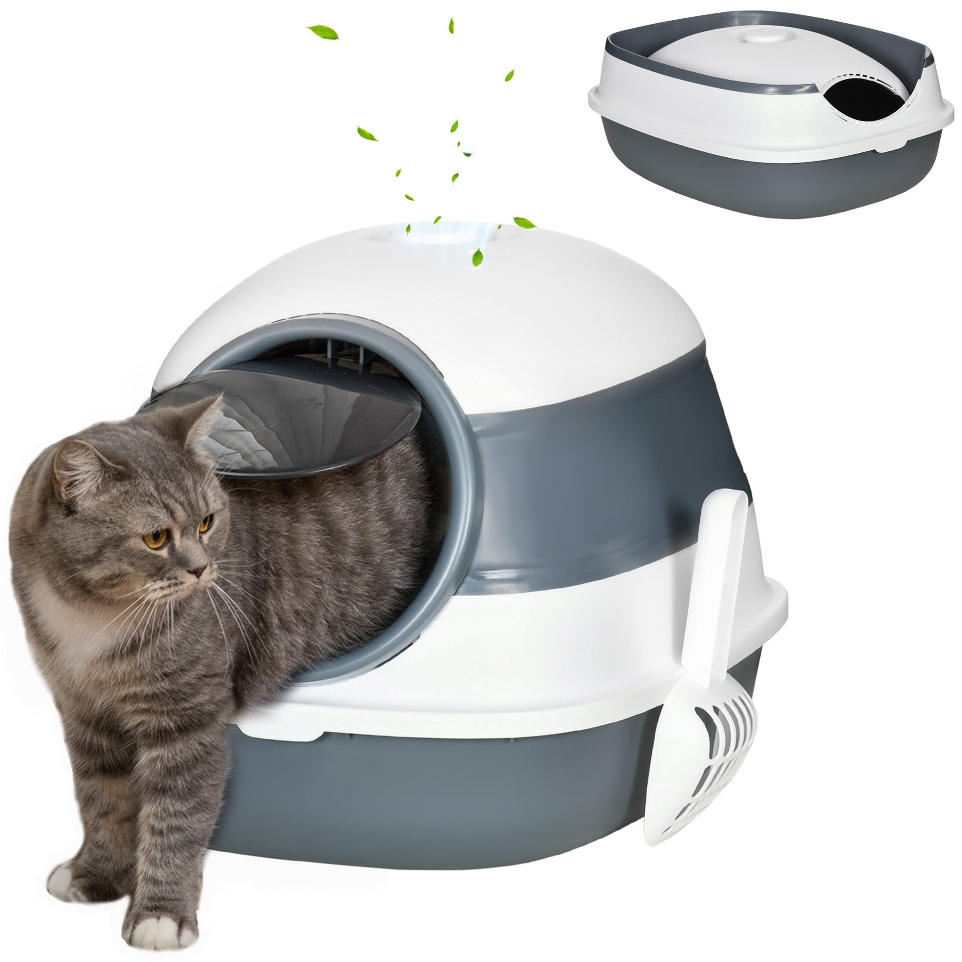 Pawhut Arenero Para Gatos Cubierto Plegable Con Pala 52x41x38 Cm Blanco Y Gris_0