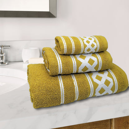 Juego De 3 Toallas De Baño De Algodón De Rizo 450 Gr/m2, De 50x30; 100x50; 150x100 Cm, Color Mostaza De La Colección Diamante_5