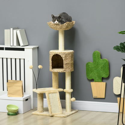 Pawhut Árbol Rascador Para Gatos De 116 Cm Con Postes Rampa 45x40x116 Cm Beige_1