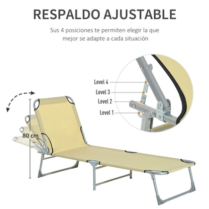 Outsunny Cama De Camping Plegable Tumbona Plegable Carga 120kg 187x58x28cm Beige_3