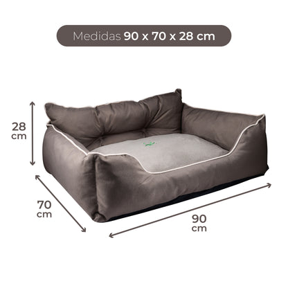 Cama Para Mascota 90x70x28cm Marrón + Abrigo Azul Para Mascotas 40cm_1