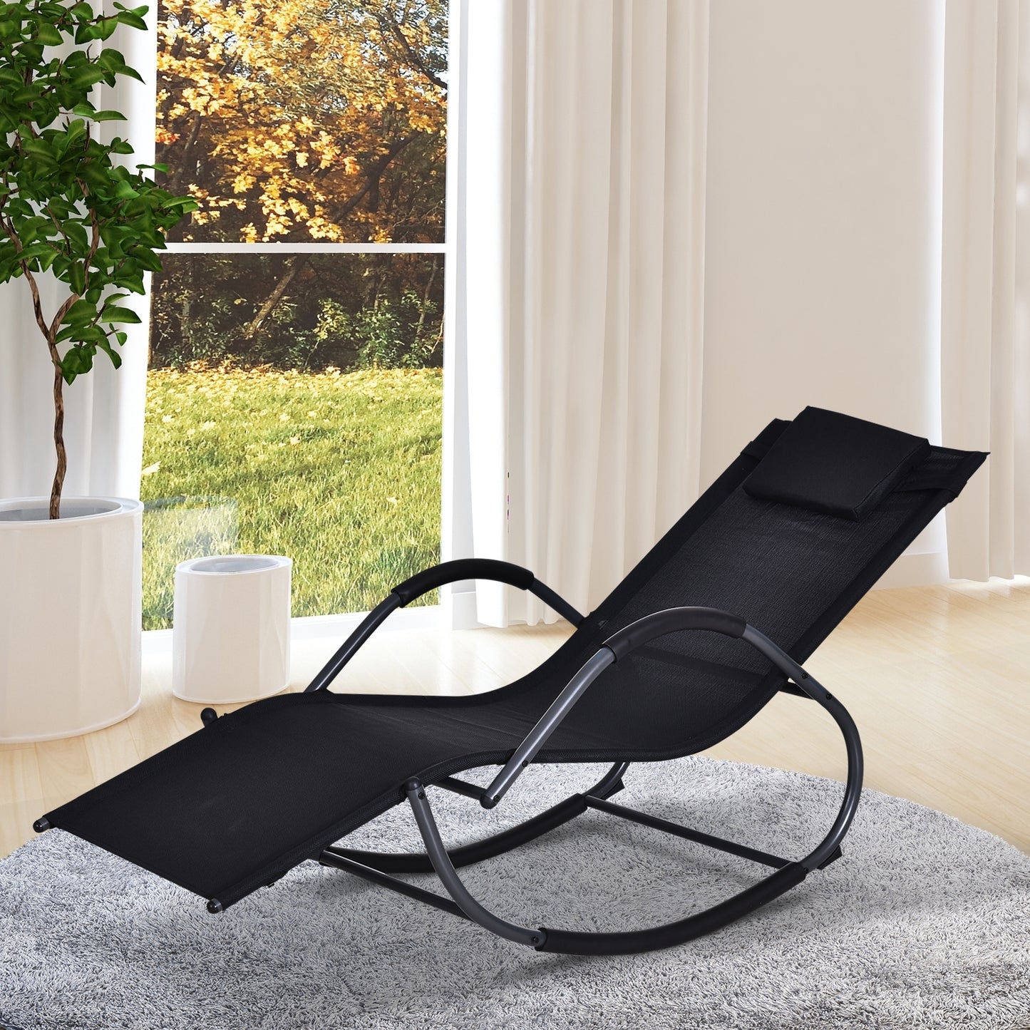 Outsunny Tumbona Para Jardín Mecedora Con Reposabrazos Para Exterior Negro_1