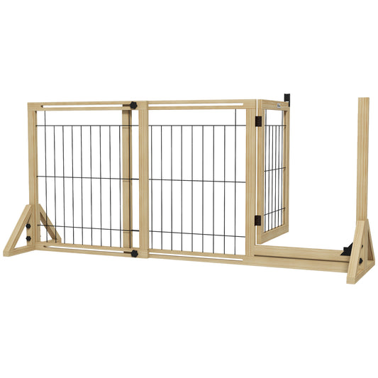 Pawhut Barrera Para Perros Extensible De Madera 112-159x44x70 Cm Natural_0