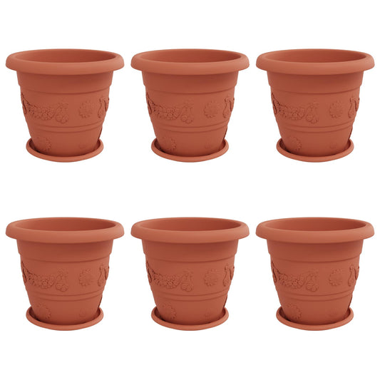 Macetas 6 Uds. Rojo Ladrillo Ø 39 X 32 Cm Plástico_0