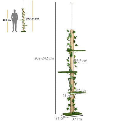 Pawhut Árbol Para Gatos Del Suelo Al Techo 37x21x202-242 Cm Con Altura Ajustable_2