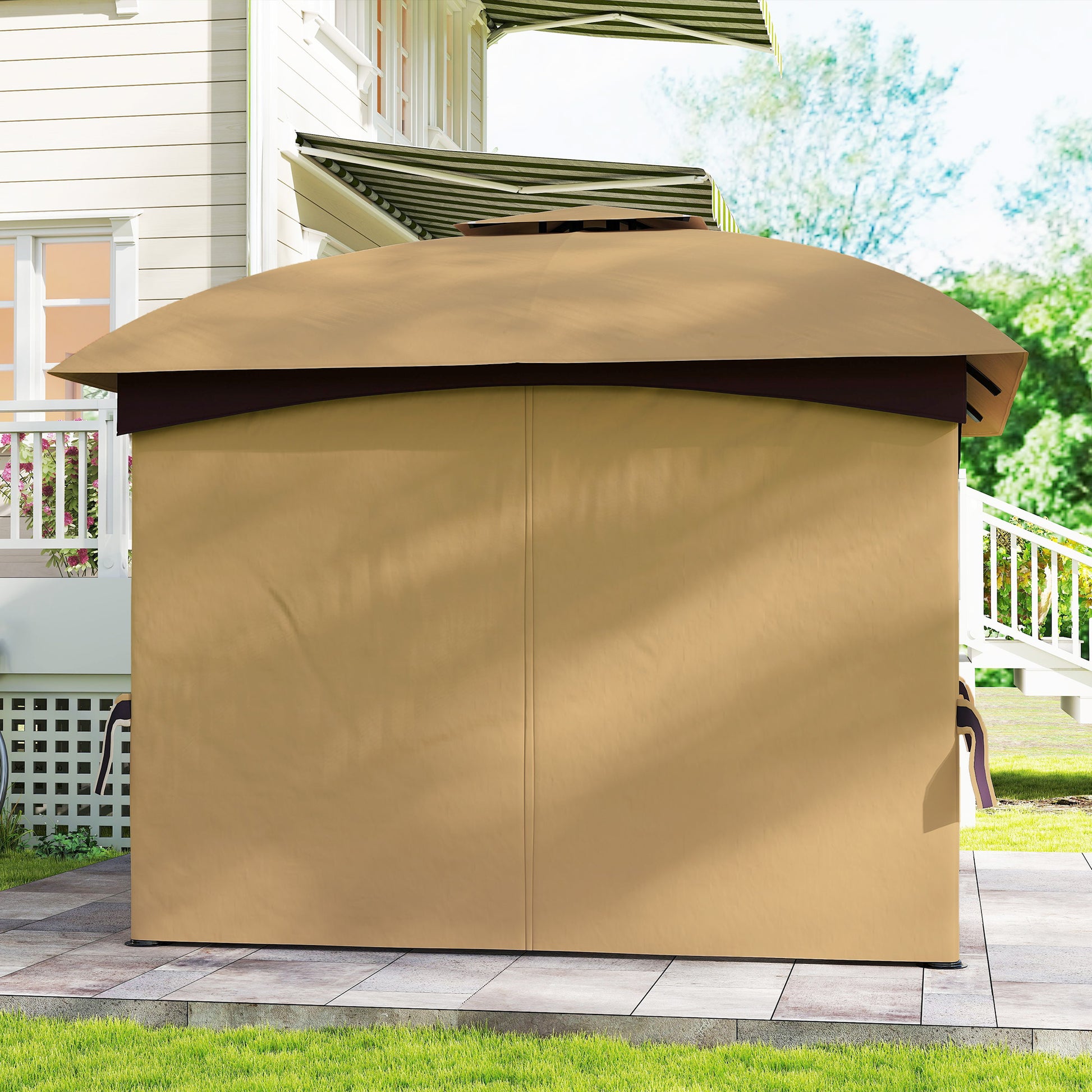 Outsunny Cenador Para Jardín 3,4x3,4 M Con Paredes Laterales Anti-uv Beige_4