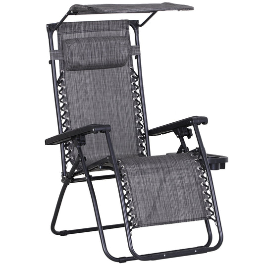 Outsunny Tumbona De Gravedad Cero Con Toldo Plegable Bandeja Portavasos_0