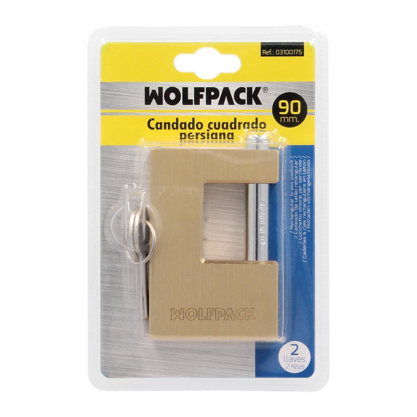 Candado Cuadrado Latón Persiana Ancho 70 Mm. Alta Seguridad, Antirrobo Puertas, Contenedores, Trasteros, 2 Llaves