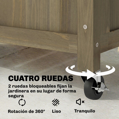Outsunny Jardinera De Madera Con Enrejado Metálico Y Ruedas_4