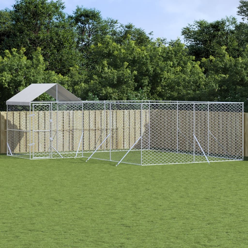 Vidaxl Perrera De Exterior Con Techo Acero Galvanizado Plata 6x6x2,5 M_1