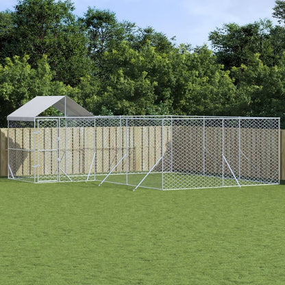 Vidaxl Perrera De Exterior Con Techo Acero Galvanizado Plata 6x6x2,5 M_1