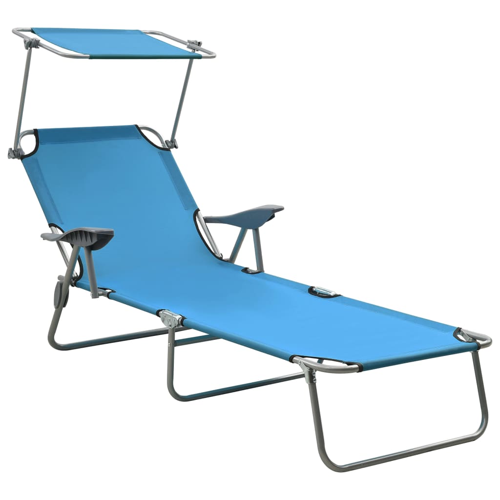 Tumbona Con Toldo De Acero Acero Azul_1
