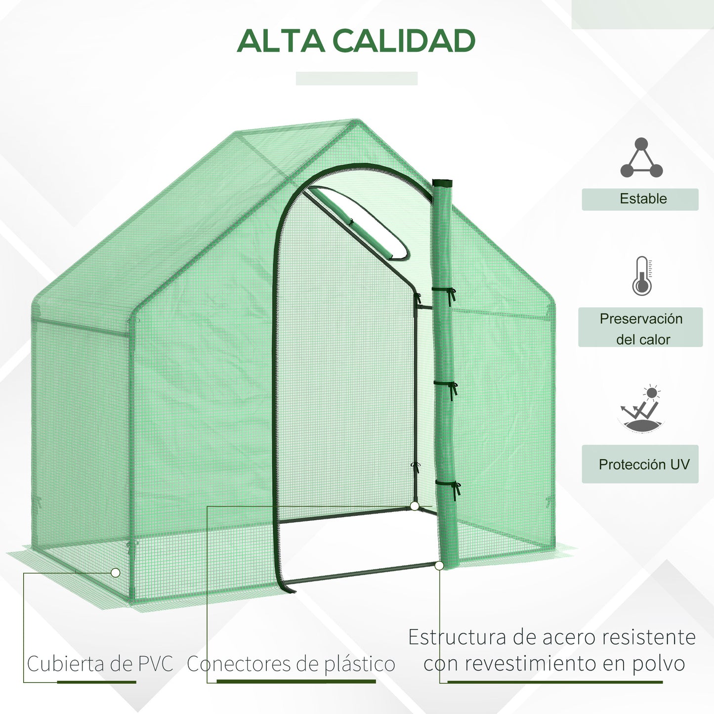 Outsunny Invernadero Pequeño Con Puerta Con Cremallera 180x100x168 Cm Verde_4