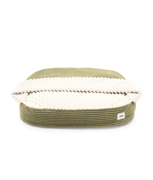 Cafide Cama Con Capucha Para Perro Con Tejido De Pana Verde. Modelo Maso. Talla S (50x60x10 Cm)_0