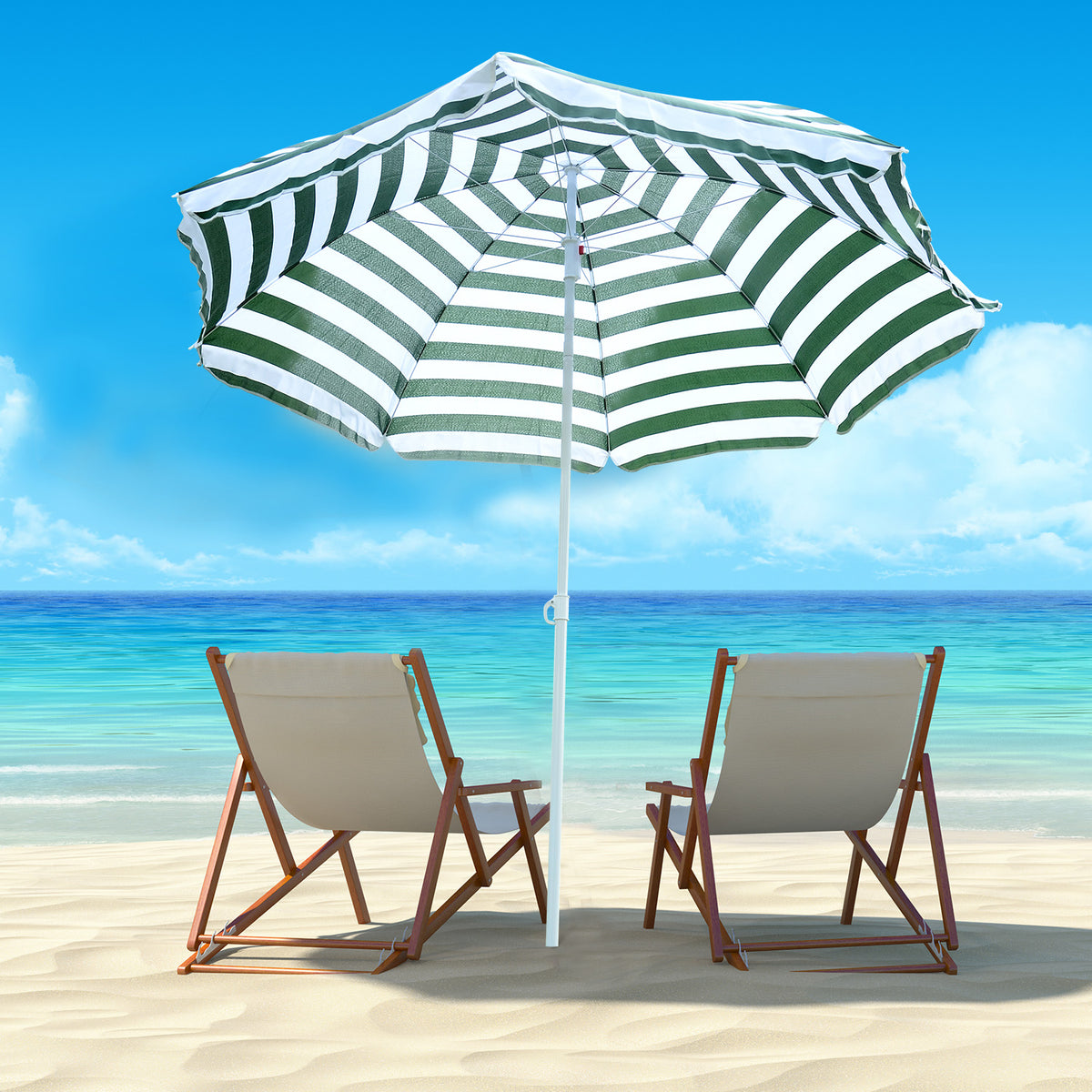 Sombrilla De Playa Outsunny Tela Poliéster, Metal Verde Y Blanco 180x180x200 Cm_1