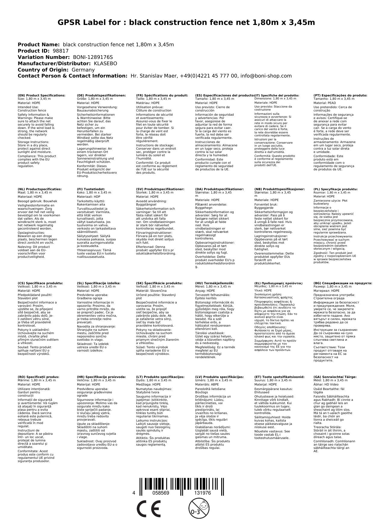 Malla Ocultación Obra 1,80m X 3,45m, Negra, 150 G/m², Hdpe, Red Ocultacion Obra_1