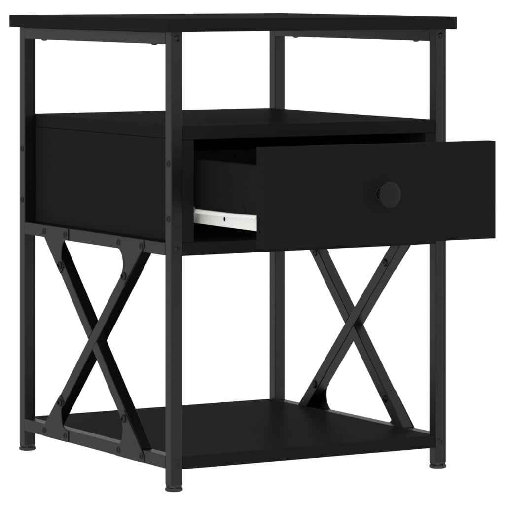 Mesita De Noche Madera De Ingeniería Negro 40x42x55 Cm_4