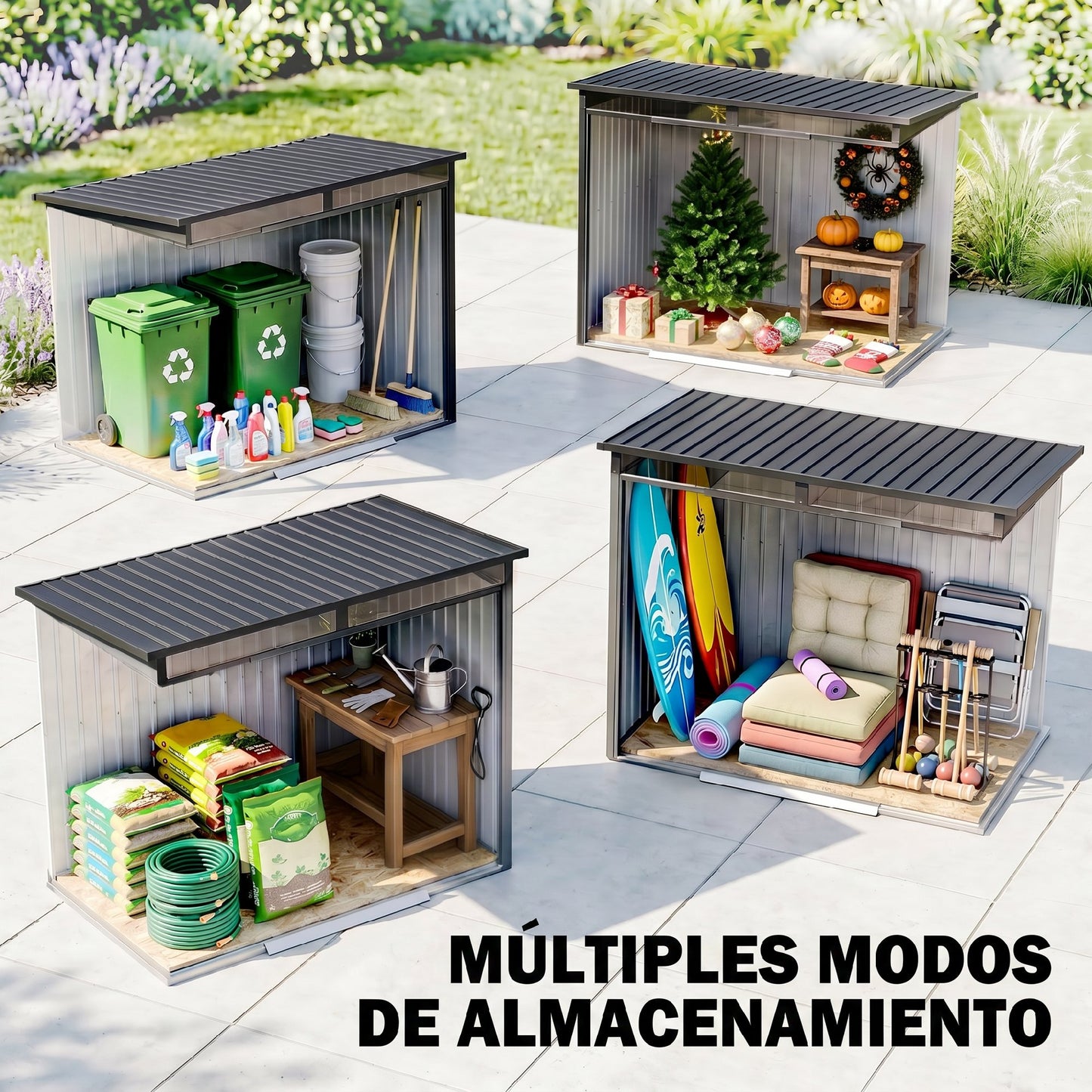 Outsunny Caseta De Jardín 2 M² 195x122x181,5 Cm Con Puerta Corredera Gris_3