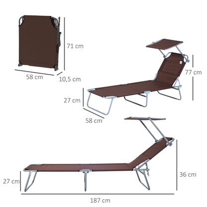 Outsunny Conjunto De 2 Tumbonas Plegables Con Toldo 187x58x36 Cm Marrón_2