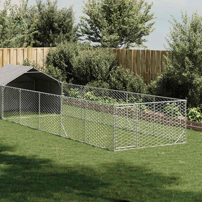 Caseta Perros Exterior Con Corral 8x2x1,5 M Acero Galvanizado_1