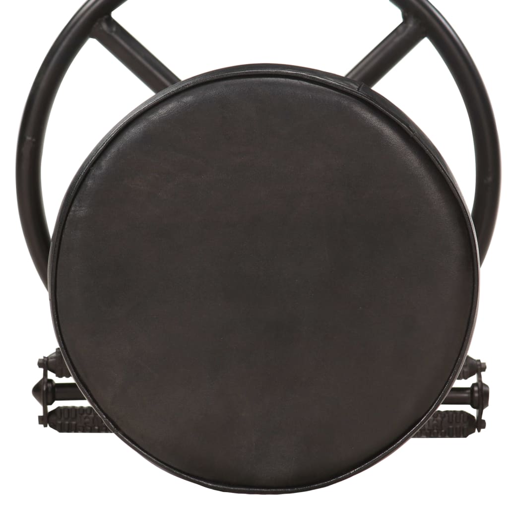 Taburetes De Cocina 2 Unidades Cuero Auténtico De Cabra Negro_4