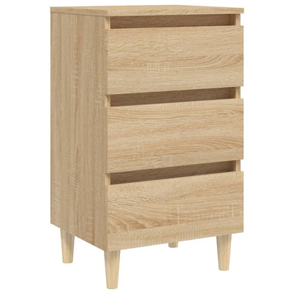 Mesita De Noche Patas Madera Maciza Roble Sonoma 40x35x69 Cm_0
