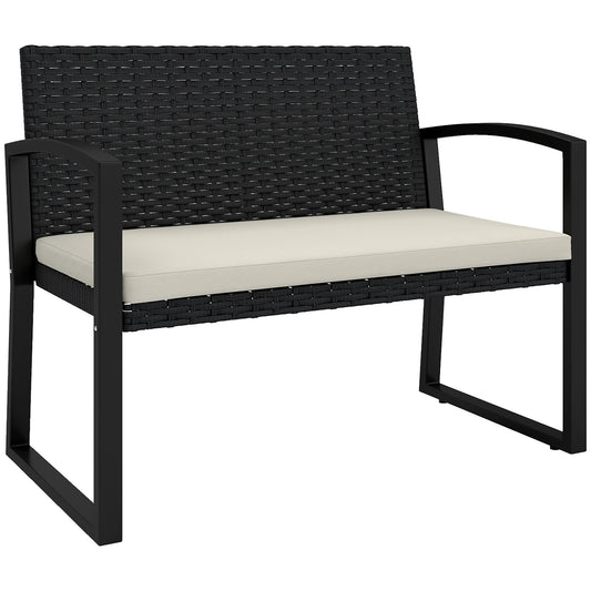 Outsunny Banco De Jardín De Ratán Sintético De 2 Plazas 103x58x78 Cm Negro Beige_0