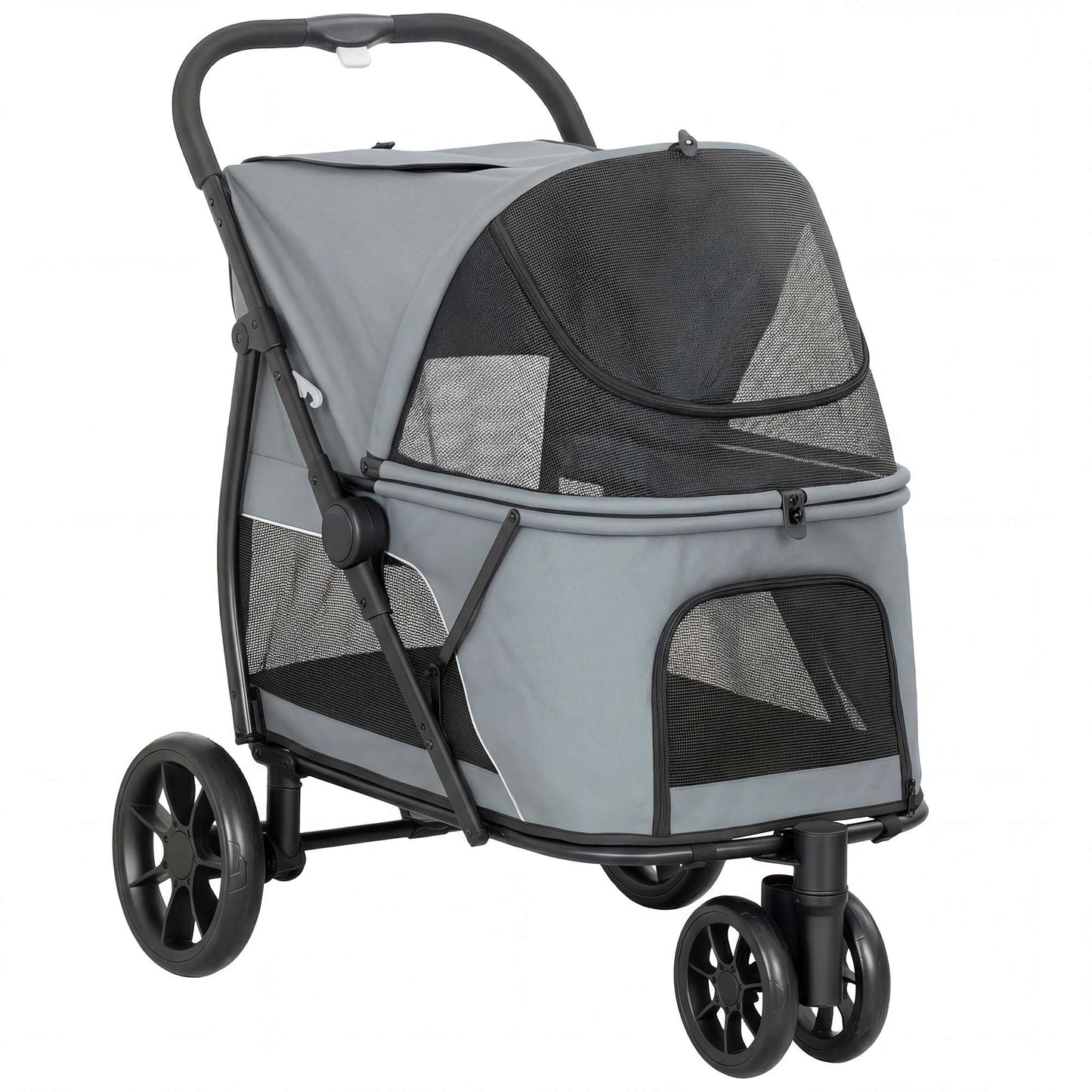 Pawhut Carrito Para Perros Medianos Plegable Con 3 Ruedas Cojín Lavable Gris_0