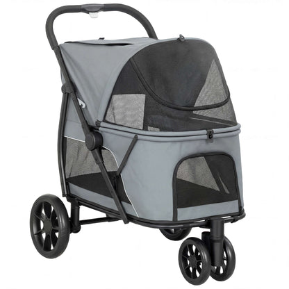 Pawhut Carrito Para Perros Medianos Plegable Con 3 Ruedas Cojín Lavable Gris_0