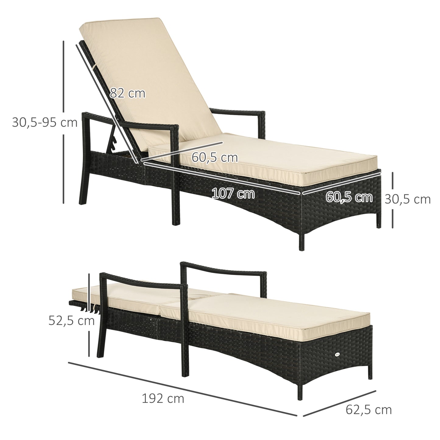 Outsunny Set De 2 Tumbonas De Ratán De Jardín Con Respaldo Ajustable Cojines_2