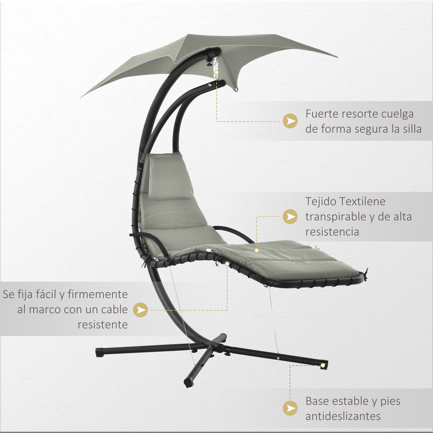Outsunny Silla Colgante Con Soporte Toldo 190x110x190 Cm Gris_5
