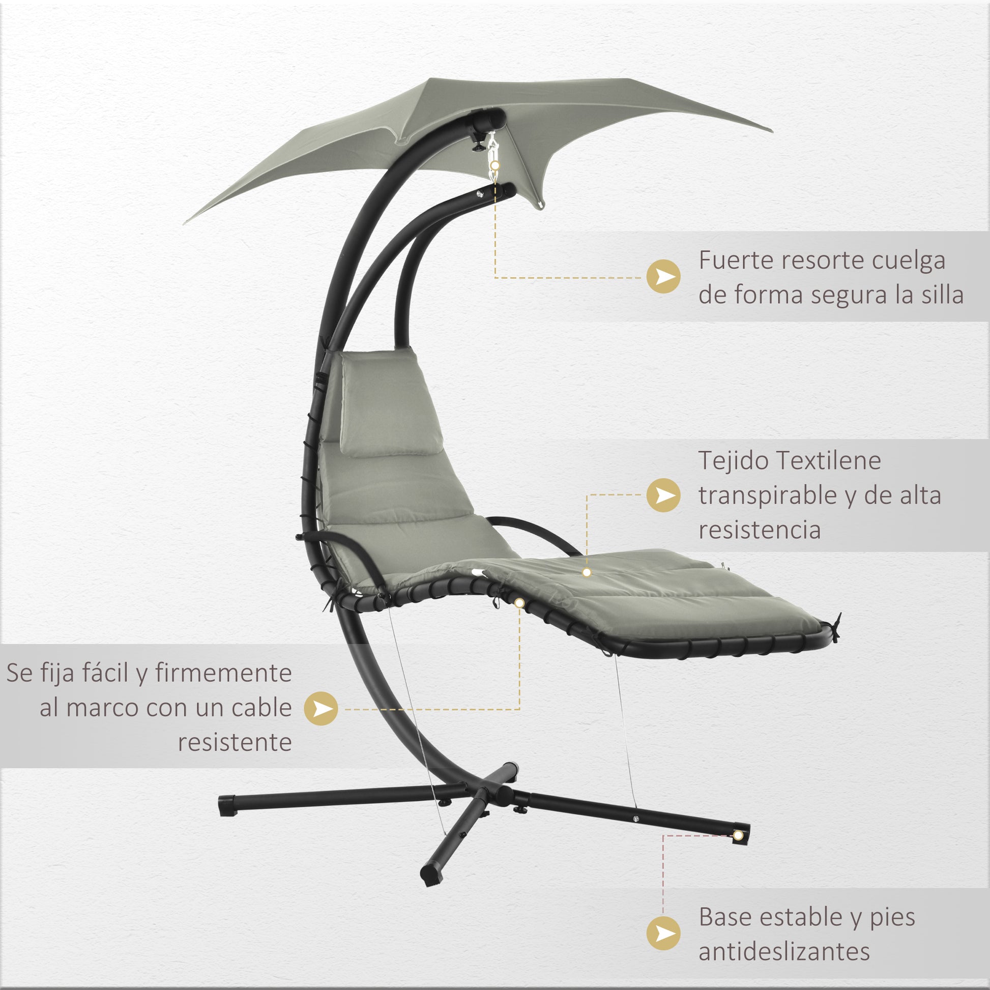 Outsunny Silla Colgante Con Soporte Toldo 190x110x190 Cm Gris_5