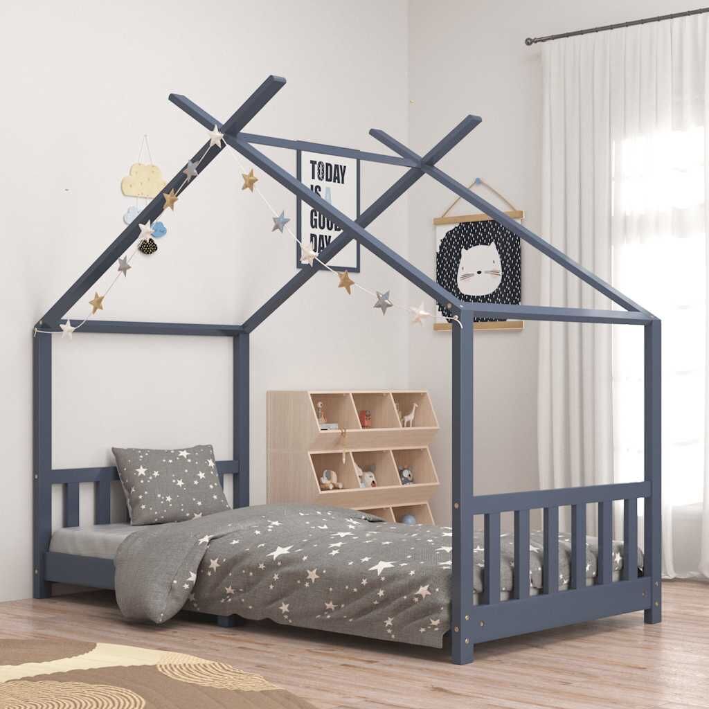Vidaxl Estructura De Cama Infantil Madera Maciza Pino Gris 90x200 Cm_1