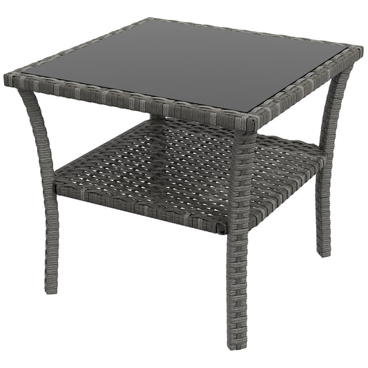 Outsunny Mesa De Jardín De Ratán Pe 50x50x45 Cm Con Estante Marco De Acero Gris_0